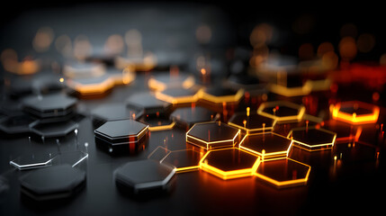 Glowing Neon Hexagonal Network Abstract Background