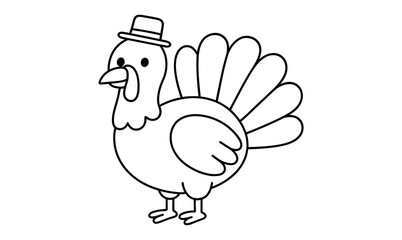 Cute cartoon turkey with hat for thanksgiving coloring pages
