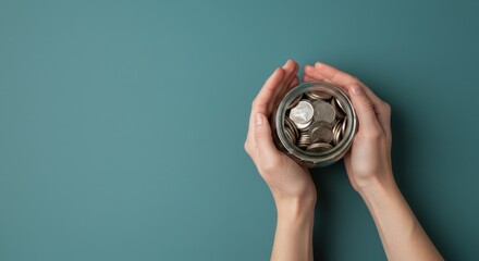 Hands holding a jar of coins, symbolizing savings and financial growth