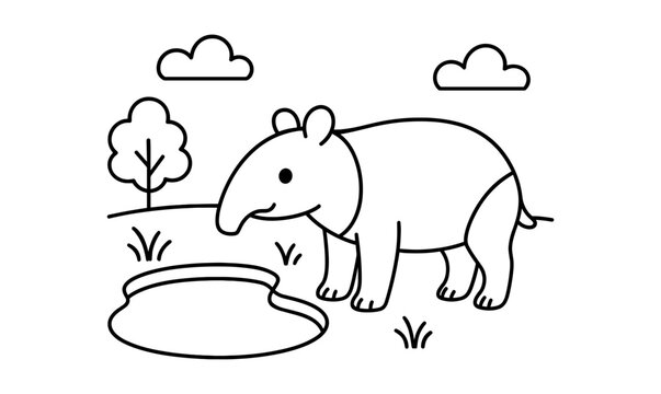 black and white tapir in nature clip art preview