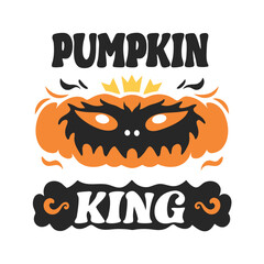 Whimsical Halloween Design Pumpkin King with Crown, Spooky Face, and Decorative Swirls Graphic Tee for Fall Festivities