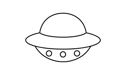 Simple outline ufo icon with three lights in minimalistic style