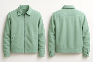 Mint Green Pastel Jacket Mockup – Front and Back View on White Background