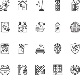 Home cleaning line icon set.