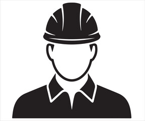 Silhouette of construction worker wearing safety helmet, engineer or builder icon in vector illustration, professional labor symbol for industry, architecture, maintenance, repair, and engineering des