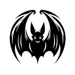 Black and white vector silhouette of bat on white background 