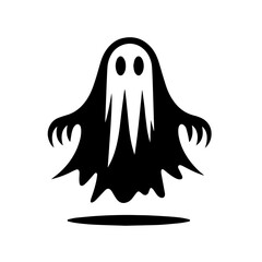 Black and white vector silhouette of ghosts on white background 