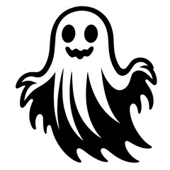 Black and white vector silhouette of ghosts on white background 