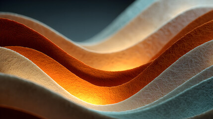Abstract waves of white and orange layered paper elegantly crafted for subtle visual depth