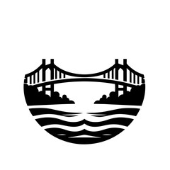 Black and white vector silhouette of bridge on white background 
