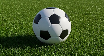 Fototapeta premium Black and White Soccer Ball on Green Grass