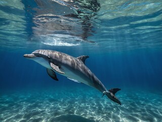 Fototapeta premium Playful Dolphin Swimming in Crystal Clear Water