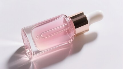Pink Serum Bottle with Dropper in Soft Light – Skincare and Beauty Product Photography