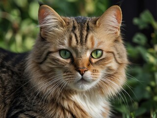 Beautiful Domestic Cat Portrait with Green Eyes