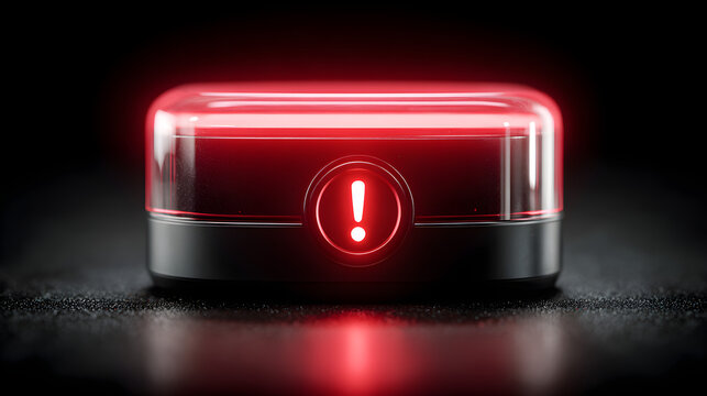 Glowing Exclamation Mark on a Black Box with Red Neon Light