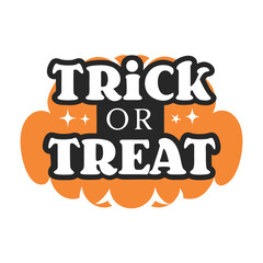 Spooky Season Celebration Trick Or Treat Halloween Typography Design Featuring Cheerful Orange Pumpkin Outline and Sparkling Stars