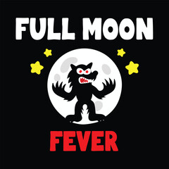Spooky Halloween T-Shirt Design Featuring a Werewolf Howling at the Full Moon With Yellow Stars