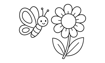 Cute butterfly and flower outlines for kids coloring activities