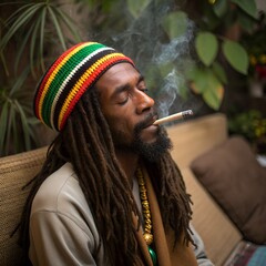 rasta Jamaican man smoking joint