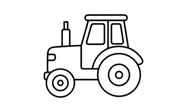 Simple black and white outline of a tractor for agricultural designs