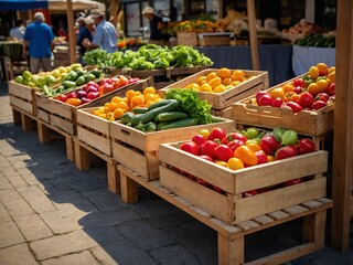 Obraz premium Colorful Farmers Market Fresh Produce Display