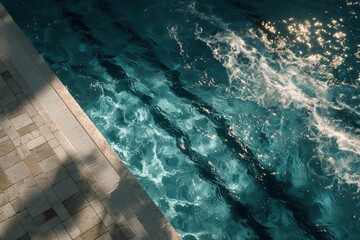 Obraz premium Rippled Water Shines Under Sunlight at a Serene Swimming Pool During Afternoon Hours