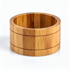 Aesthetic light wooden textured cylinder crafted with precision carpentry on white background