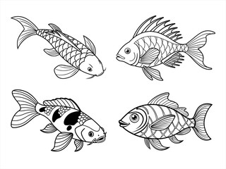 coloring page line art the fish black vector bundle