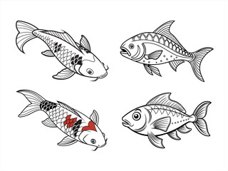 coloring page line art the fish black vector bundle