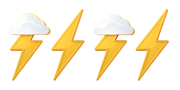 Four Yellow Lightning Bolts with Clouds thunder storm