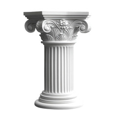 Ornate corinthian architectural column capital and shaft isolated on transparent background