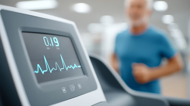Digital interface display for treadmill stress test in modern fitness center