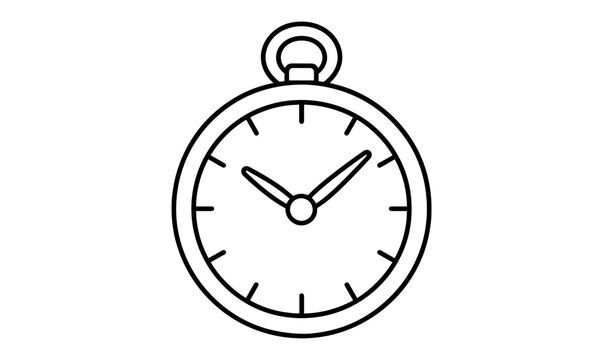 Minimalist black and white outline of a classic pocket watch
