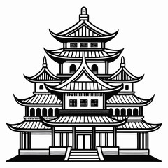 Traditional Japanese Pagoda Temple Illustration, Asian Architecture and Cultural Symbol