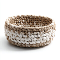 Handmade Crochet Basket in Beige and White Colors Stylish Home Decoration Craft Project Soft Texture Woven Design