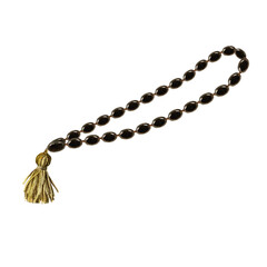 Buddhist rosary made of lotus seeds. Watercolor illustration. A religious accessory, a tool for counting mantras, rituals, and bows. For creating business cards and invitations.