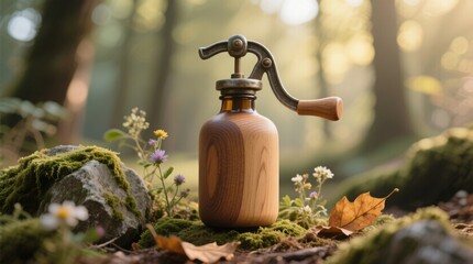 Wooden Bottle Pump Cap Mockup with Natural Elements – Eco Friendly Cosmetic Packaging Design