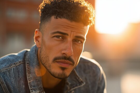 Medical lifestyle portrait of a man urban environment editorial style warm sunset lighting realistic concept