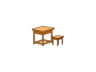 Vector illustration of a wooden table with a stool