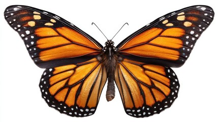 Fototapeta premium isolated monarch butterfly with orange and brown wings on transparent background