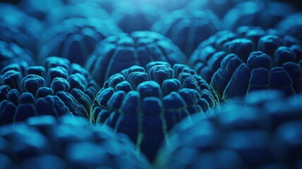 Macro view of glowing blue and teal coral reef structure abstract texture