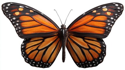 Fototapeta premium isolated monarch butterfly with orange and brown wings on transparent background