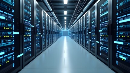 Fototapeta premium Modern Data Center Server Room with Futuristic Technology
