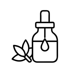 Essential oil bottle with dropper and leaves for aromatherapy and natural medicine concept art