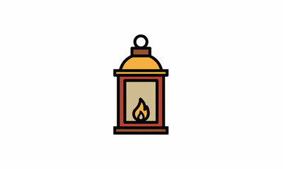 Cartoon style brown and yellow lantern with a small burning flame inside.