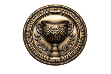 Golden trophy with blue base surrounded by colorful confetti stars celebrating win, champion, or success