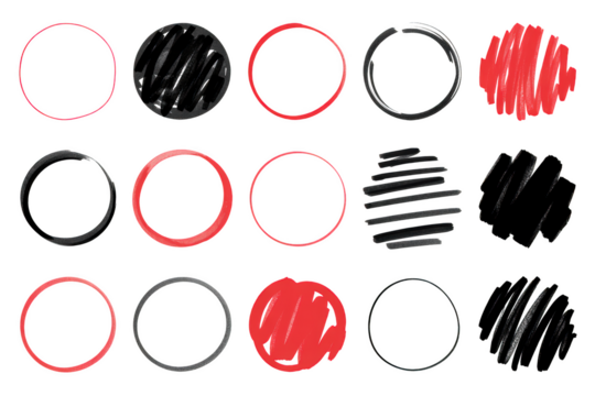 Artistic circle stroke collection red gray illustration isolated on transparent background