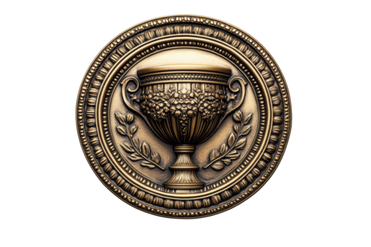 Golden trophy with blue base surrounded by colorful confetti stars celebrating win, champion, or success