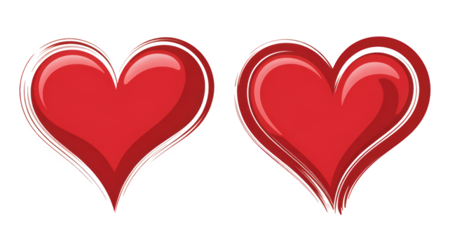 Elegant pair of red hearts design romance and love illustration isolated on transparent background