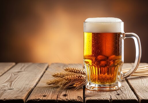 Enjoy Oktoberfest A Refreshing Beer with Wheat on a Rustic Wooden Table